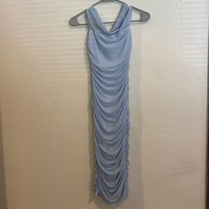 Fashion Nova Sky Blue Ruched Ruffled Dress